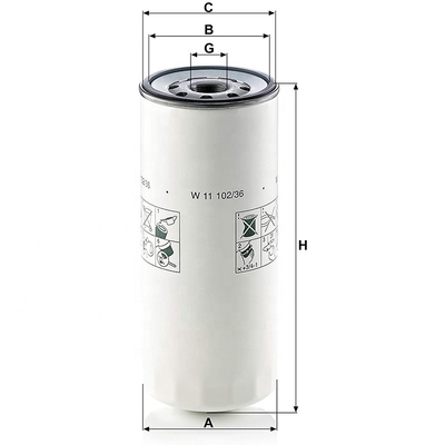 108*262mm W11102/36 트랙터 부품 스핀 오일 오일 필터 P554004